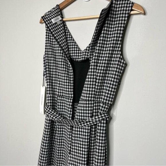 Calvin Klein Womens Size 4 Cropped Sleeveless Jumpsuit Black Gingham NEW Stretch - Picture 9 of 15